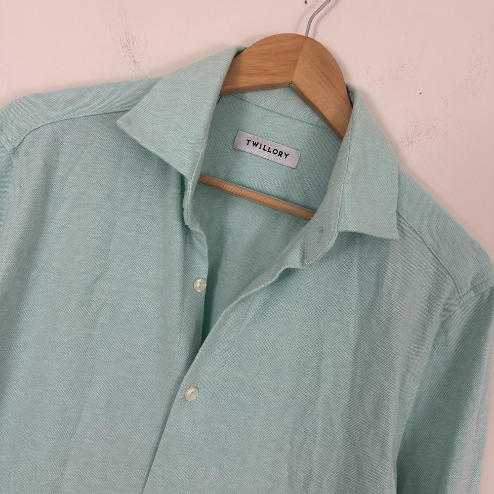 Twillory Dress Shirt Light Green Cotton Microfiber Tailored Fit Mens 16 32/33